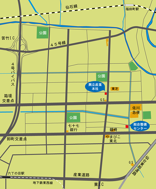 興立産業本社および総合整備センター周辺地図